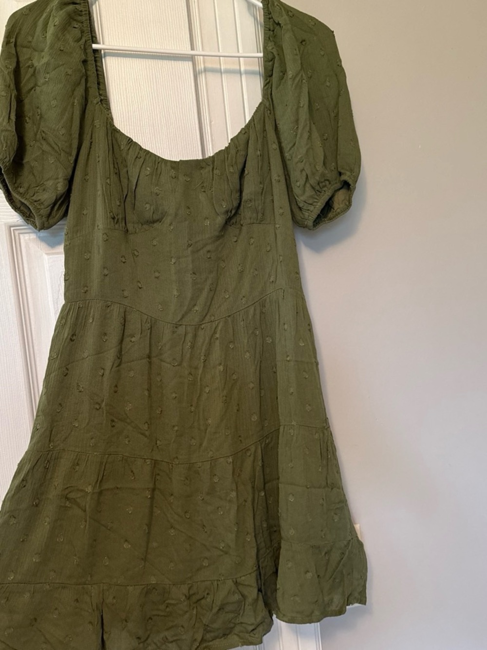 Olive Green Puff Sleeve Women's Dress